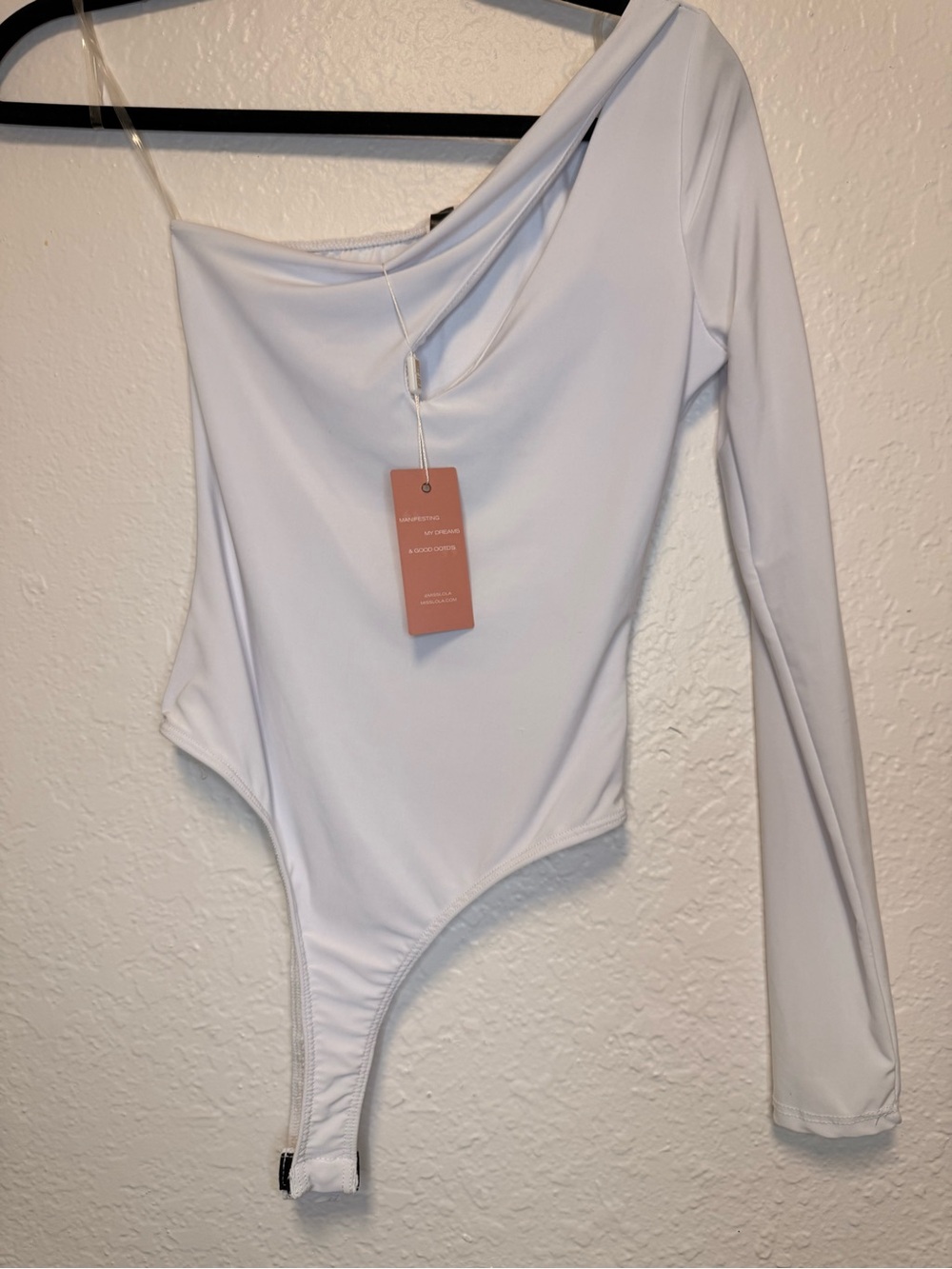 Miss Lola One-Shoulder White Long-Sleeve Bodysuit